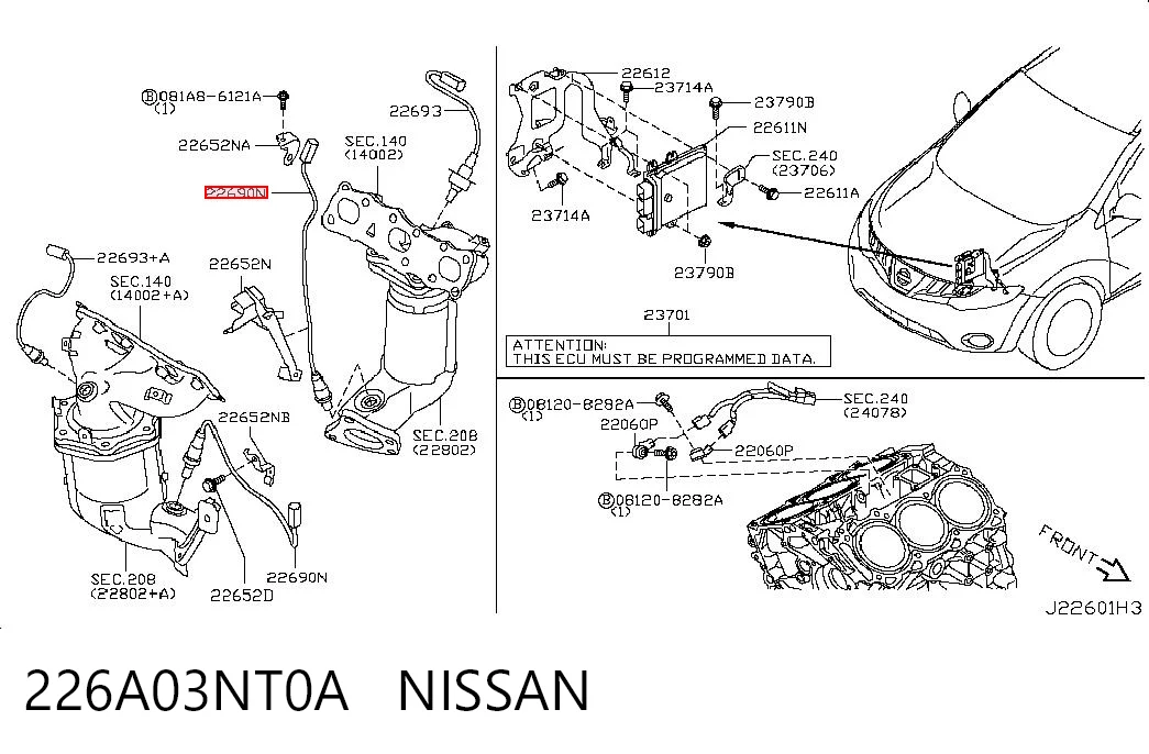 226A03NT0A Nissan/Infiniti Sonda lambda czujnik tlenu po katalizatorze