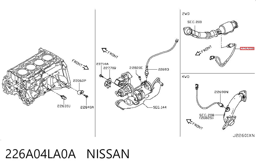226A04LA0A Nissan/Infiniti Sonda lambda czujnik tlenu po katalizatorze