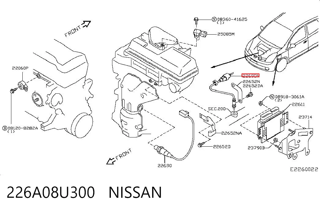226A08U300 Nissan/Infiniti Sonda lambda czujnik tlenu po katalizatorze