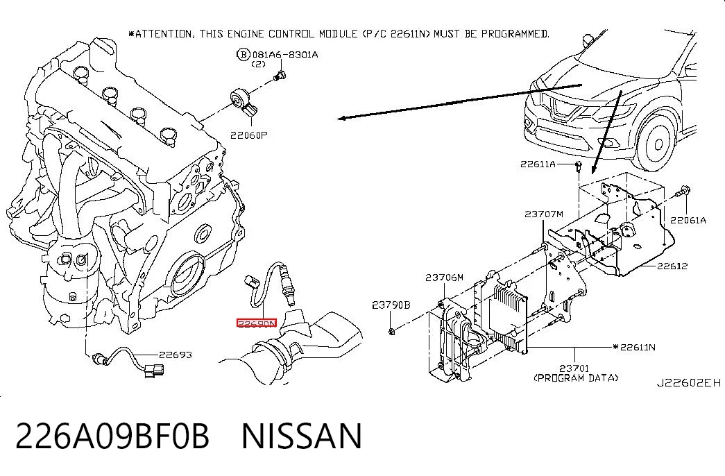 226A09BF0B Nissan/Infiniti Sonda lambda czujnik tlenu po katalizatorze