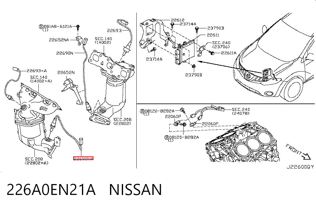 226A0EN21A Nissan/Infiniti Sonda lambda czujnik tlenu po katalizatorze