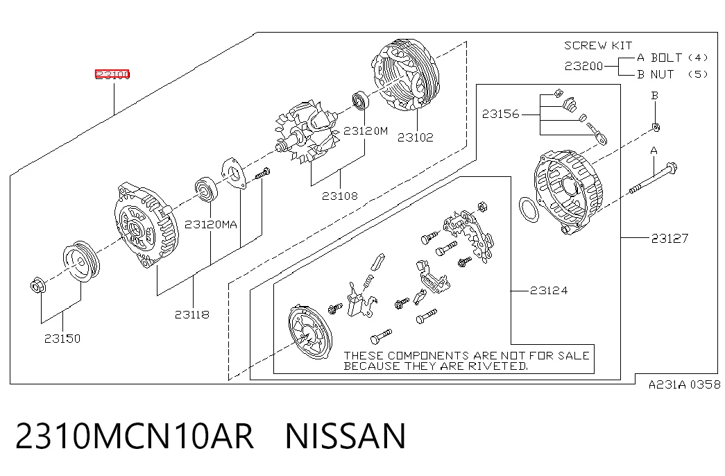 2310MCN10AR Nissan/Infiniti Alternator