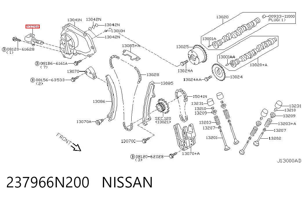 237966N200 Nissan/Infiniti Zawór elektromagnetyczny położenia (faz) wałka rozrządu lewy