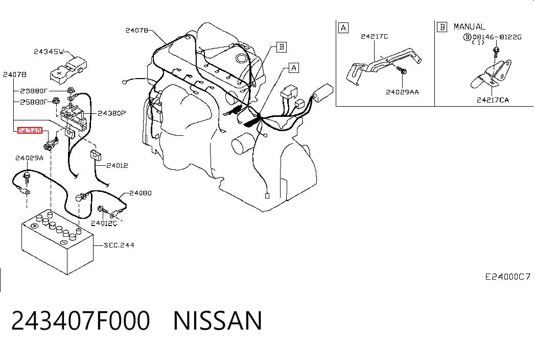 243407F000 Nissan/Infiniti Klema akumulatora