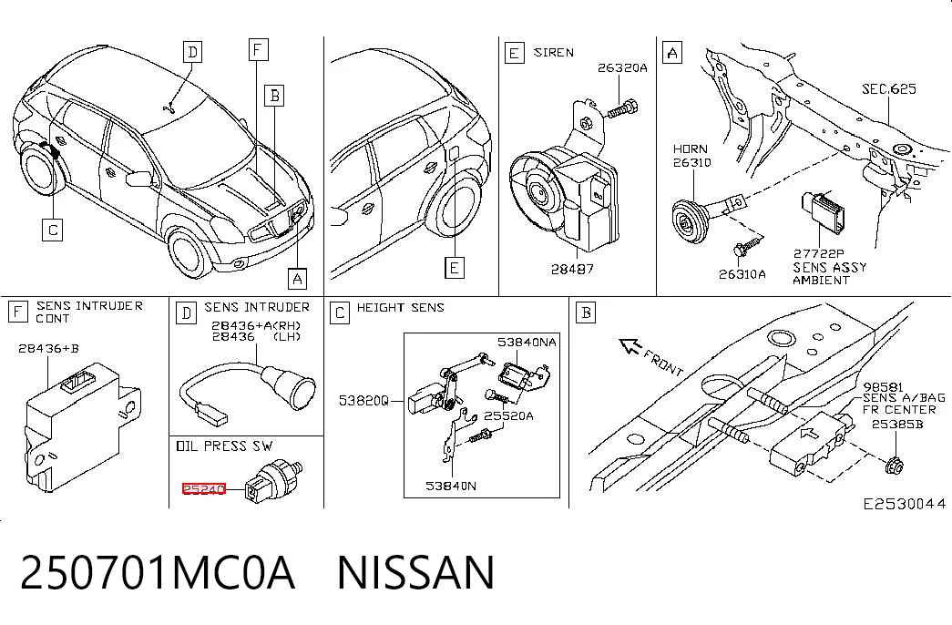 250701MC0A Nissan/Infiniti Czujnik ciśnienia oleju