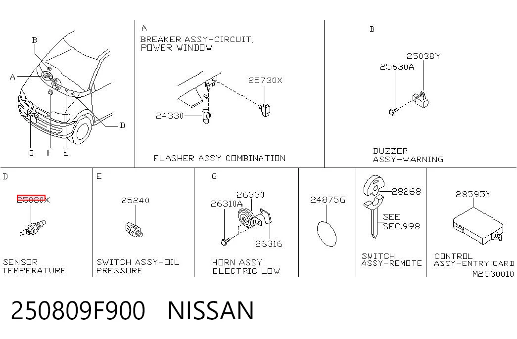 250809F900 Nissan/Infiniti Czujnik temperatury płynu chłodzącego