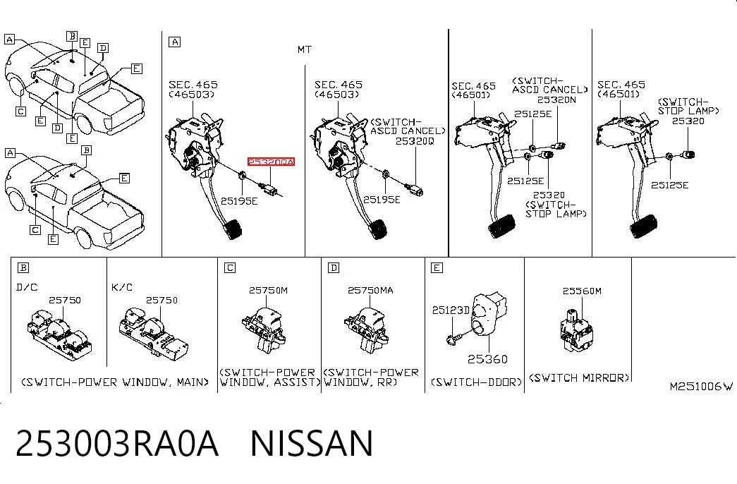 Czujnik włącznika świała stop Nissan Maxima sedana (A33) (2000 - 2006) cena, od 25,21 USD