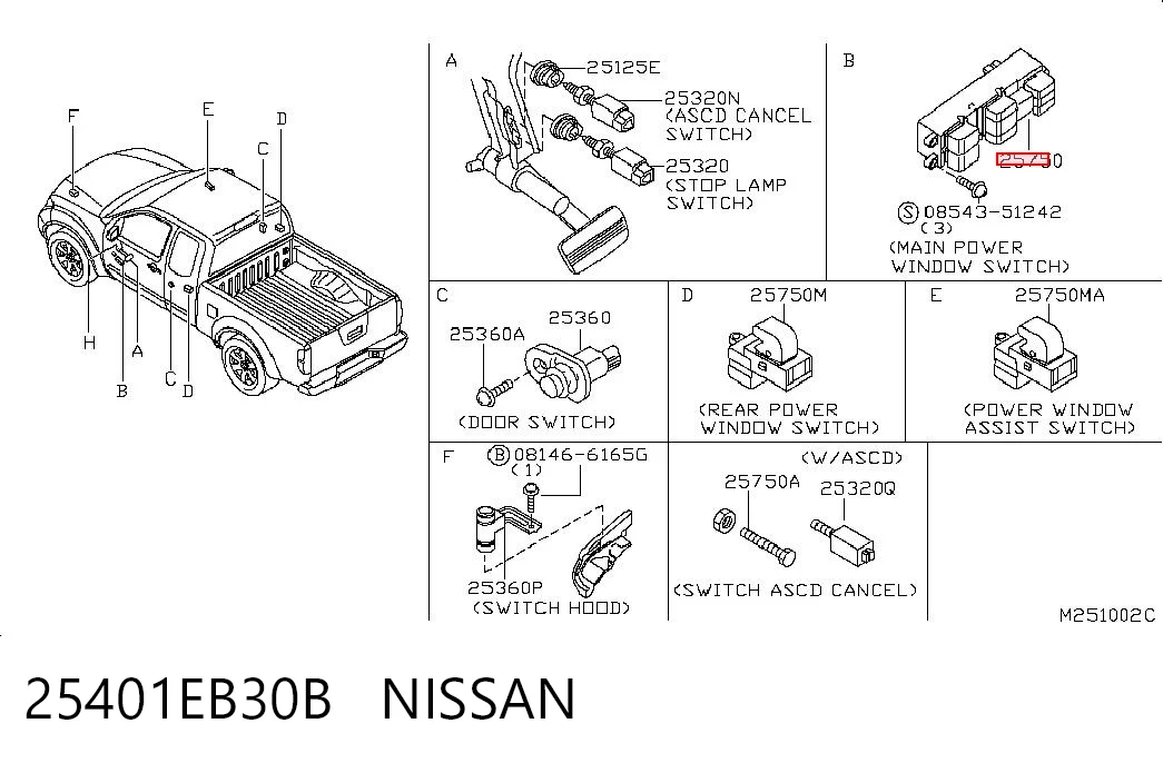 25401EB30B Nissan/Infiniti Panel przyciskowy sterowania podnośnikiem szyby przedni lewy