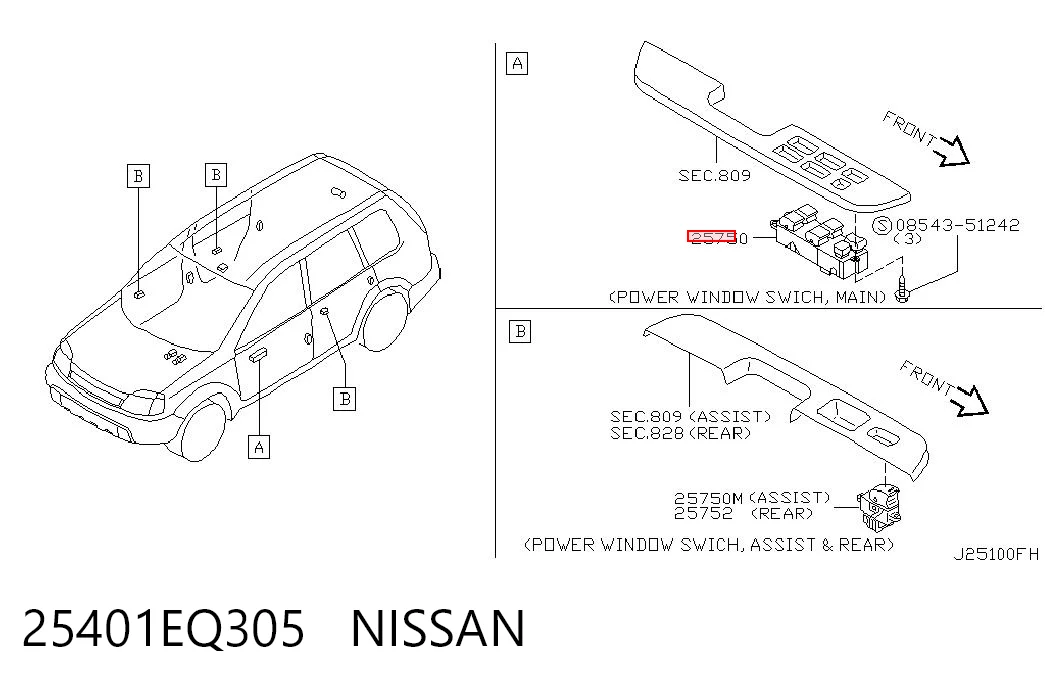 25401EQ305 Nissan/Infiniti Panel przyciskowy sterowania podnośnikiem szyby przedni lewy