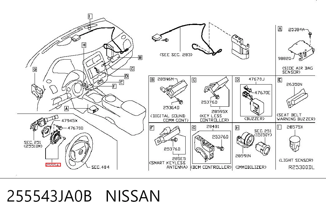 255543JA0B Nissan/Infiniti Pierścień kontaktowy AIRBAG, taśma kierownicy