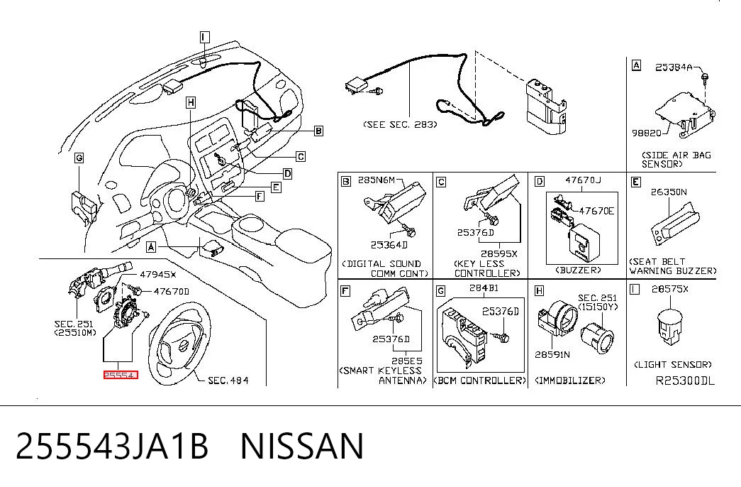 255543JA1B Nissan/Infiniti Pierścień kontaktowy AIRBAG, taśma kierownicy
