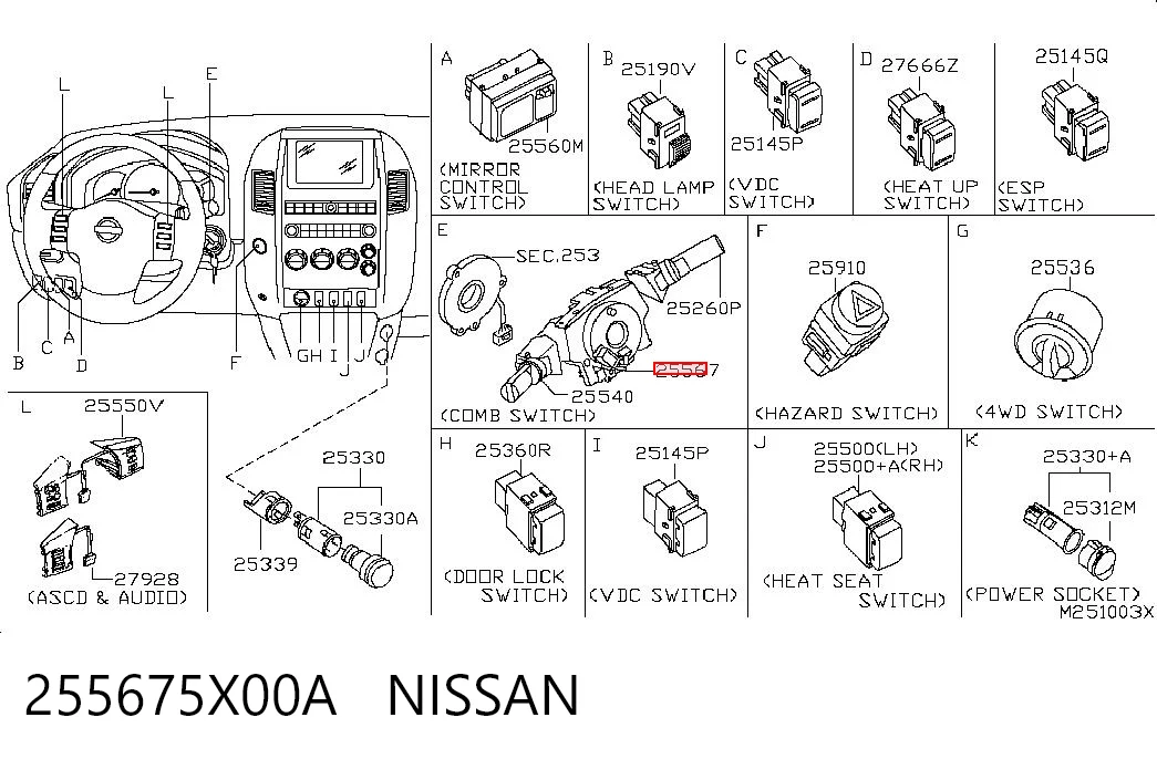 255675X00A Nissan/Infiniti Przełącznik zespolony, środkowa część