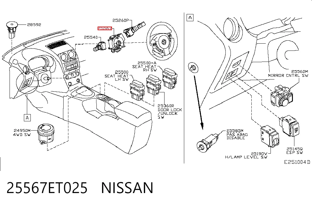 25567ET025 Nissan/Infiniti Przełącznik zespolony, środkowa część