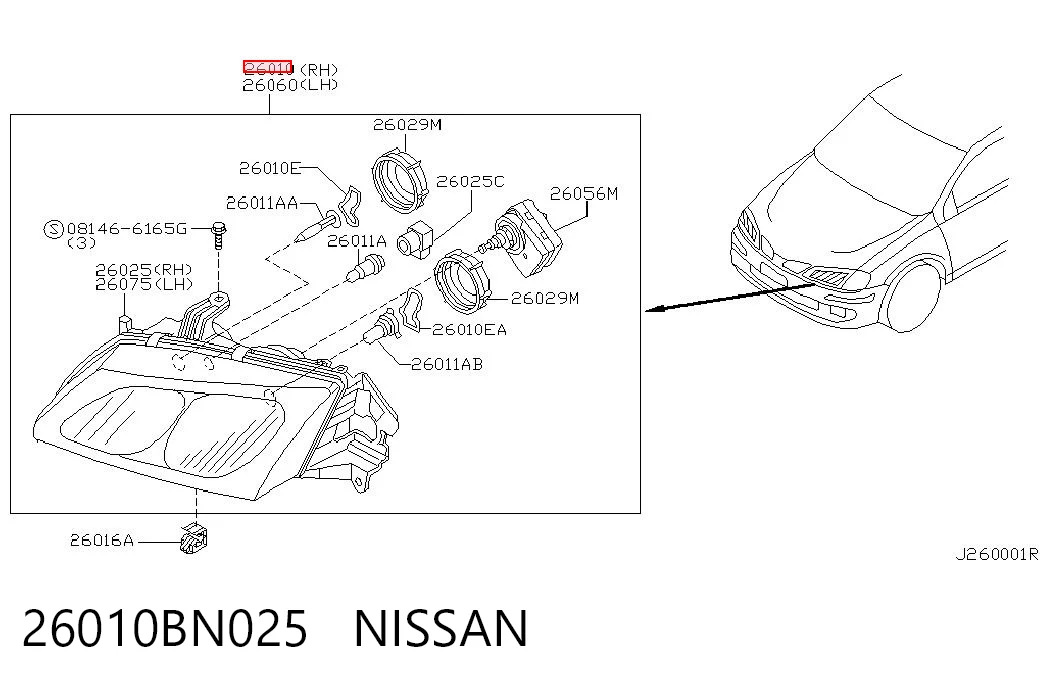 Reflektor prawy Nissan Almera II sedana (N16) (2000 - 2006) cena, od 66,40 USD