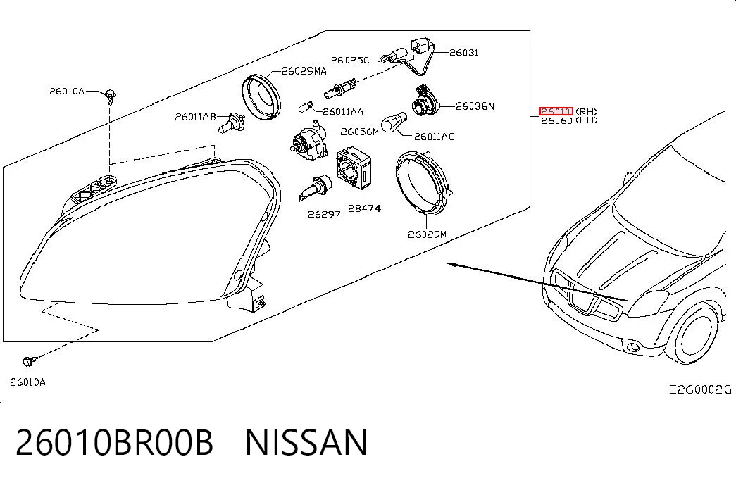 Reflektor prawy Nissan Qashqai +2 I SUV (J10) (2007 - 2014) cena, od 214,03 USD