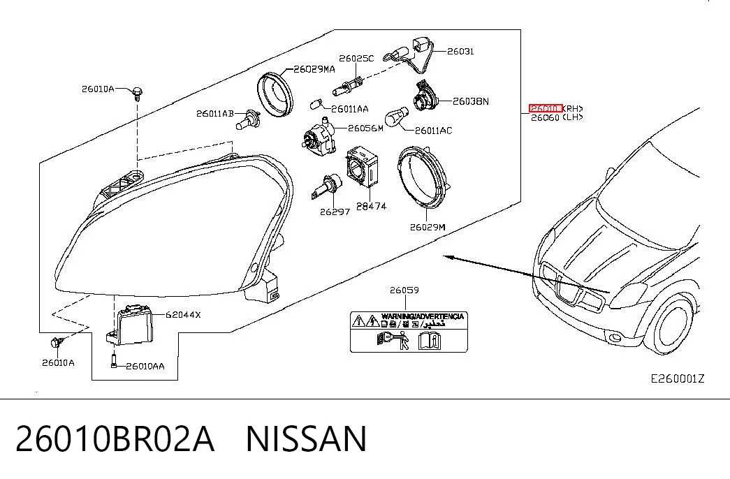 Do koszyka Reflektor prawy Nissan Qashqai +2 I J10