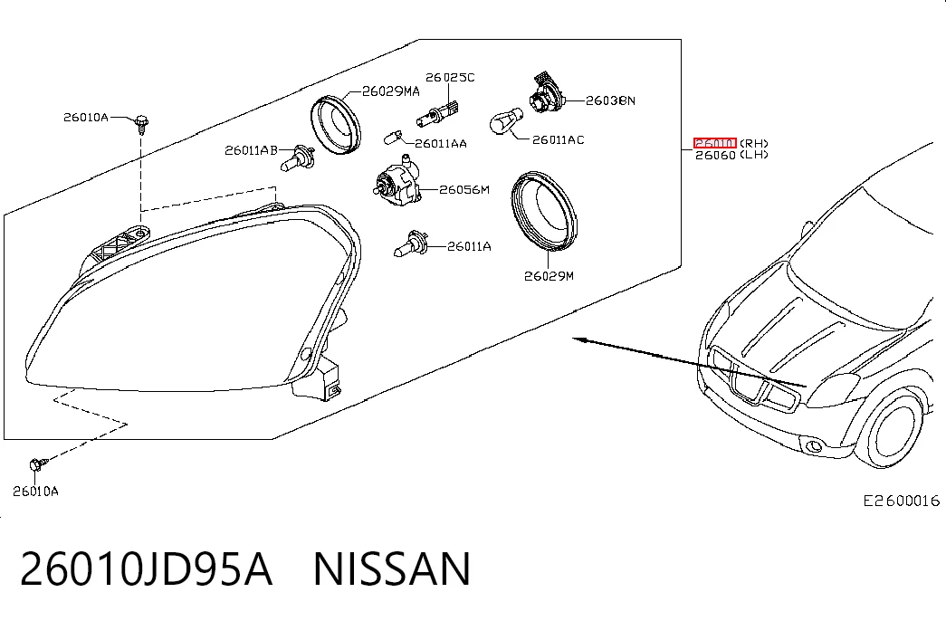 Reflektor prawy Nissan Qashqai I SUV (J10) (2006 - 2013) cena, od 221,64 USD