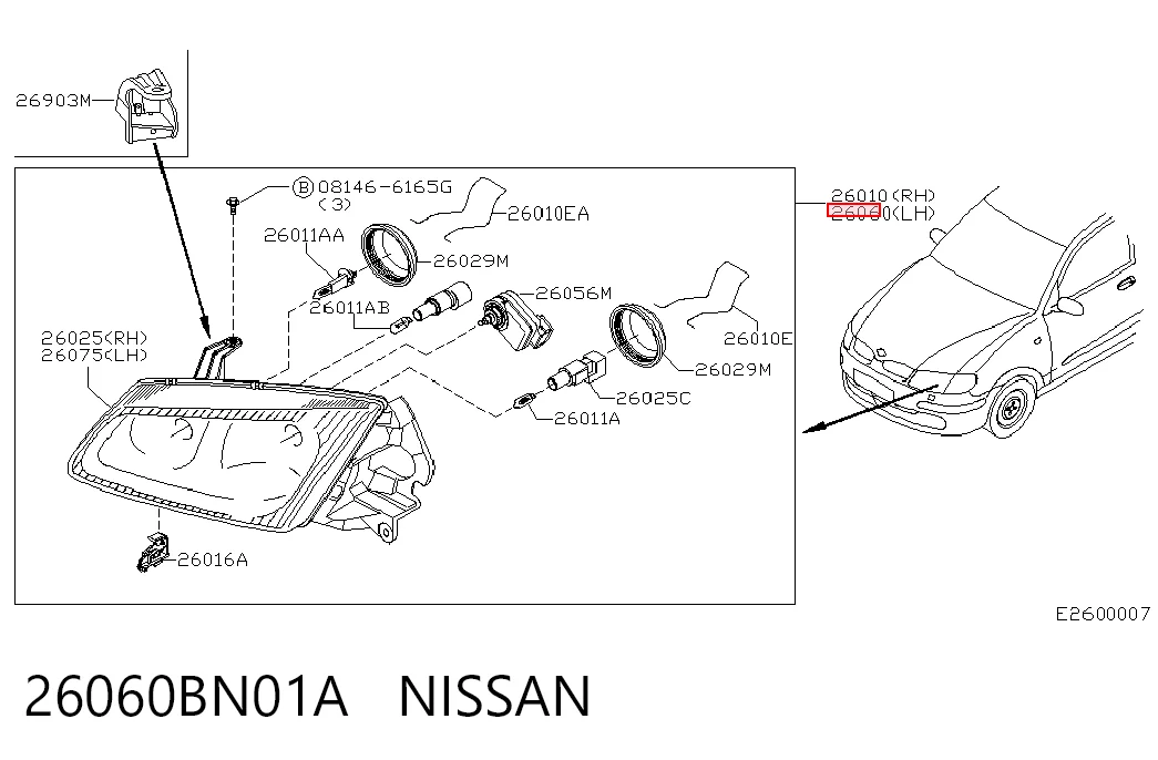 Reflektor lewy do Nissan Almera II N16