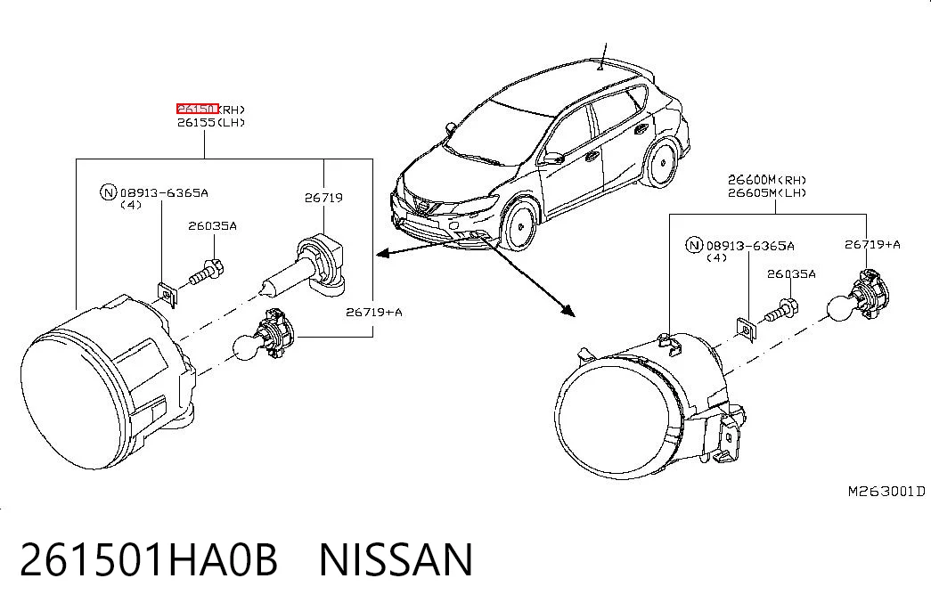 261501HA0B Nissan/Infiniti Lampa przeciwmgielna prawa