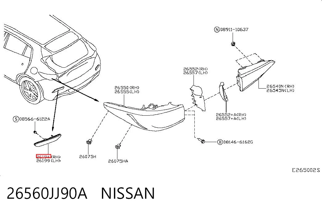 26560JJ90A Nissan/Infiniti Lampa odblaskowa zderzaka tylnego prawa