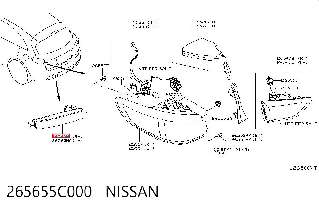 265655C000 Nissan/Infiniti Lampa odblaskowa zderzaka tylnego lewa