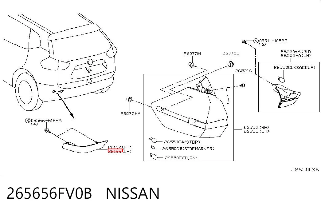 265656FV0B Nissan/Infiniti Lampa odblaskowa zderzaka tylnego lewa