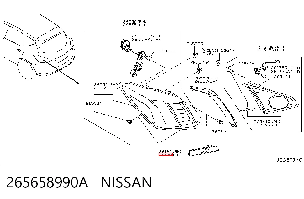 265658990A Nissan/Infiniti Lampa odblaskowa zderzaka tylnego lewa