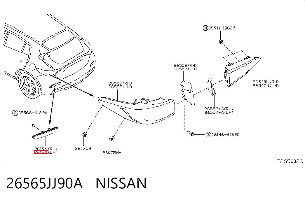 26565JJ90A Nissan/Infiniti Lampa odblaskowa zderzaka tylnego lewa