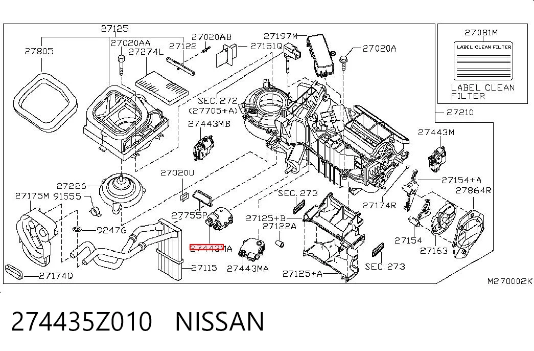 274435Z010 Nissan/Infiniti Silniczek klapy nagrzewnicy