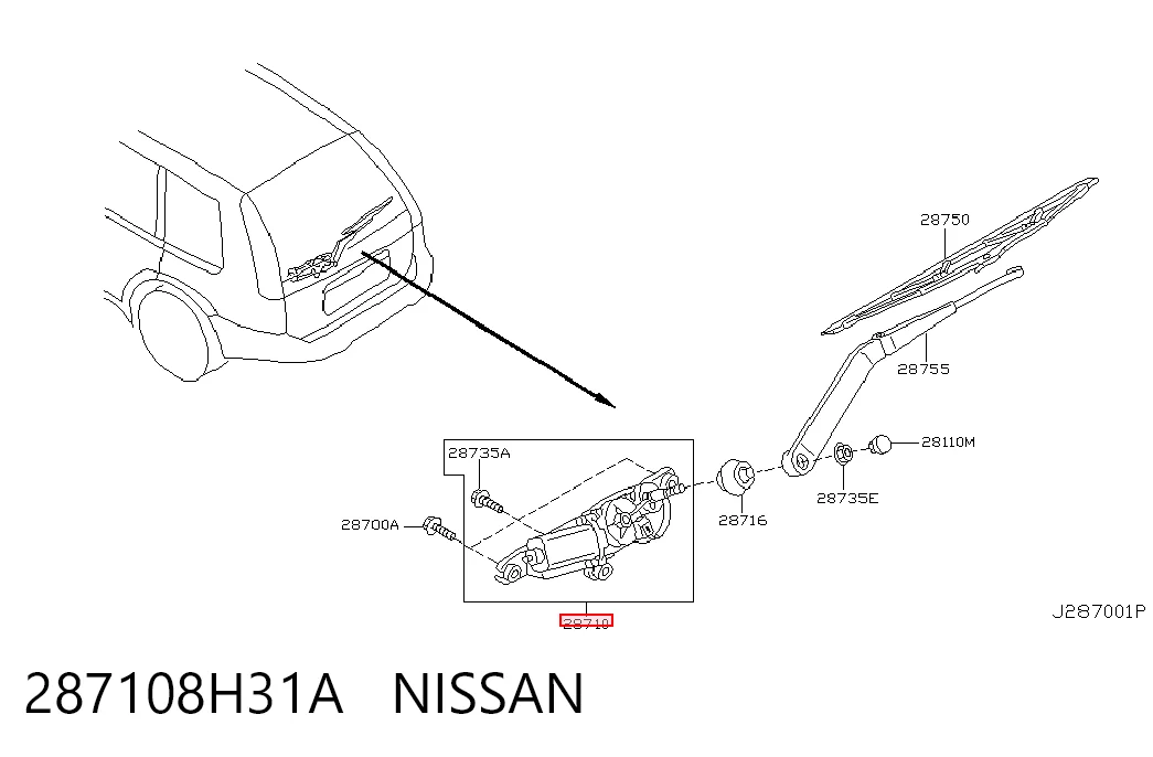 Silniczek wycieraczki tylnej szyby do Nissan X-Trail  T30