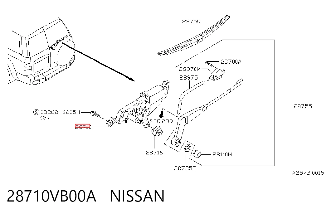 Silniczek wycieraczki tylnej szyby Nissan Patrol SUV (Y61) (1997 - 2010) cena, od 92,39 USD