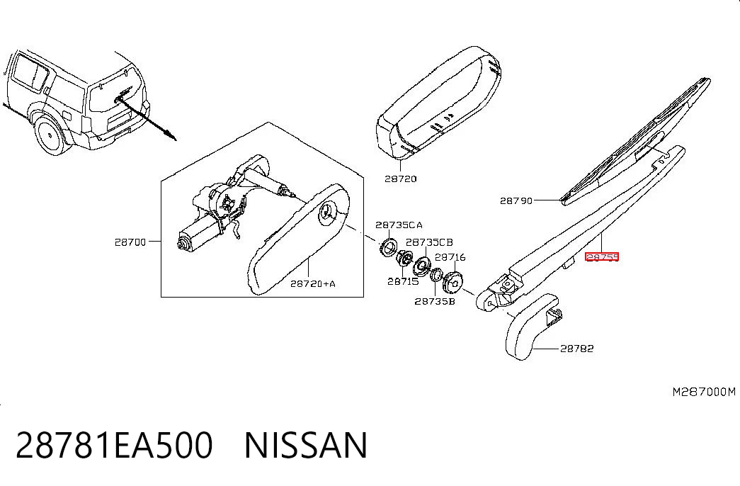 28781EA500 Nissan/Infiniti Ramię wycieraczki szyby tylnej