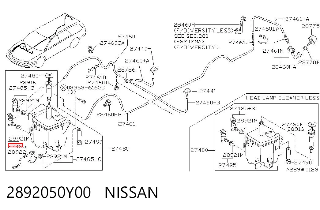 2892050Y00 Nissan/Infiniti Pompka spryskiwacza szyby przedniej