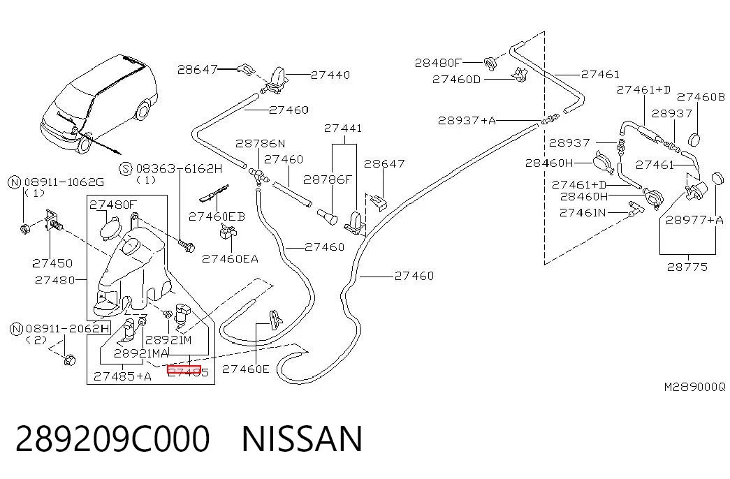 Do koszyka Pompka spryskiwacza szyby przedniej Nissan Micra  K11