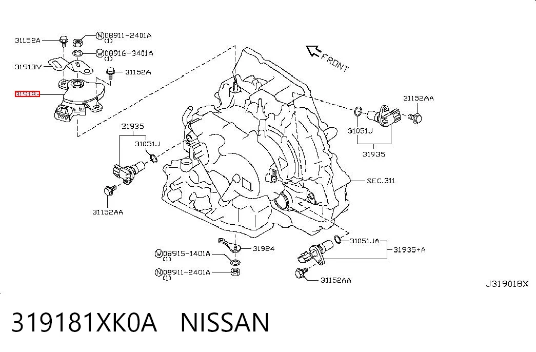 319181XK0A Nissan/Infiniti Czujnik położenia wybieraka automatycznej skrzyni biegów