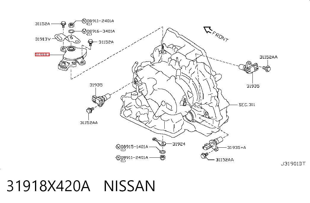 31918X420A Nissan/Infiniti Czujnik położenia wybieraka automatycznej skrzyni biegów