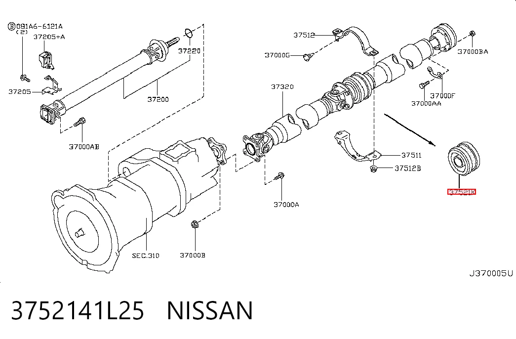 3752141L25 Nissan/Infiniti Łożysko podwieszane wału Cardana