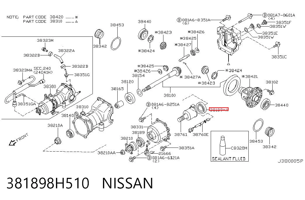 381898H510 Nissan/Infiniti Uszczelniacz końcówki reduktora mostu tylnego
