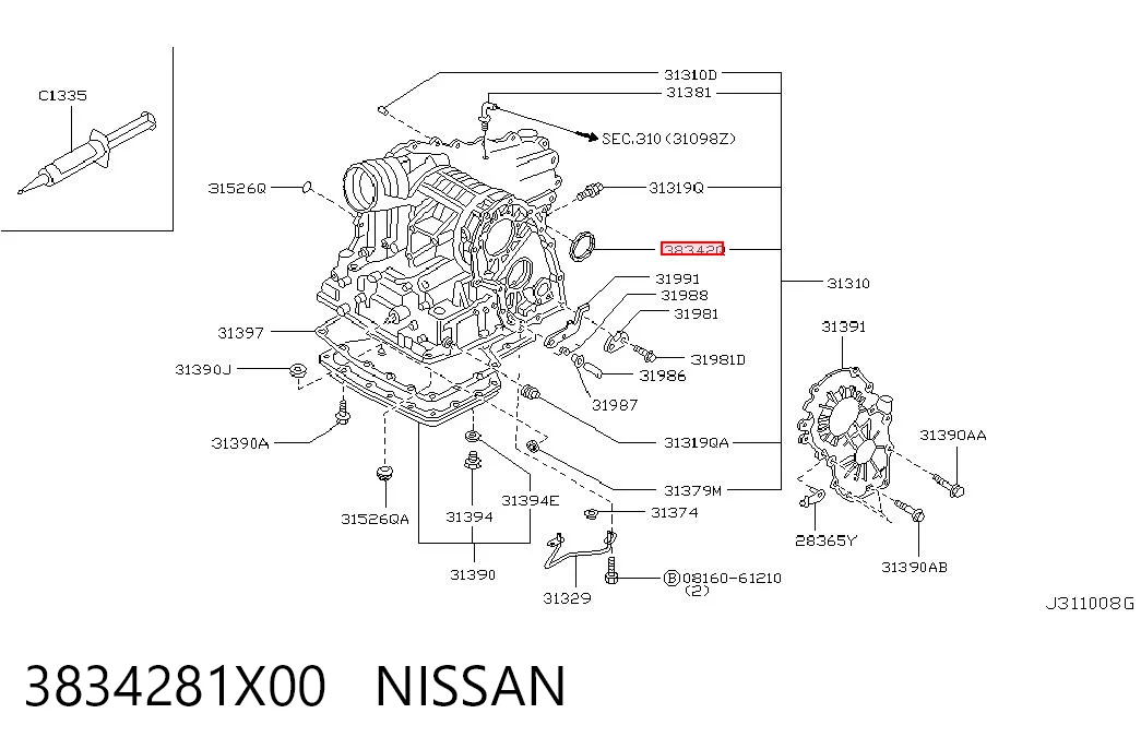 3834281X00 Nissan/Infiniti Uszczelniacz półosi lewej mostu przedniego
