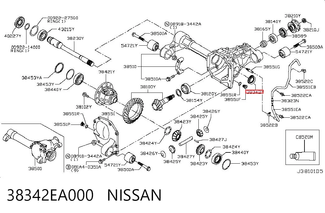 38342EA000 Nissan/Infiniti Uszczelniacz reduktora mostu przedniego
