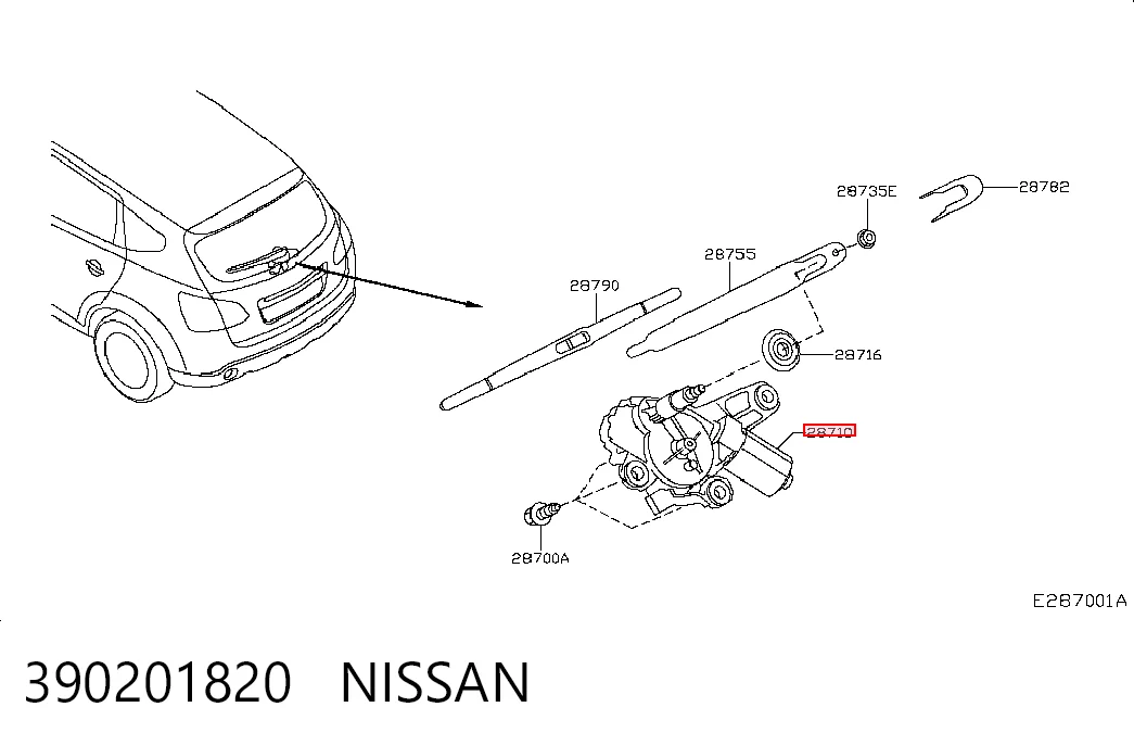 Silniczek wycieraczki tylnej szyby Nissan Qashqai +2 I SUV (J10) (2007 - 2014) cena, od 37,47 USD