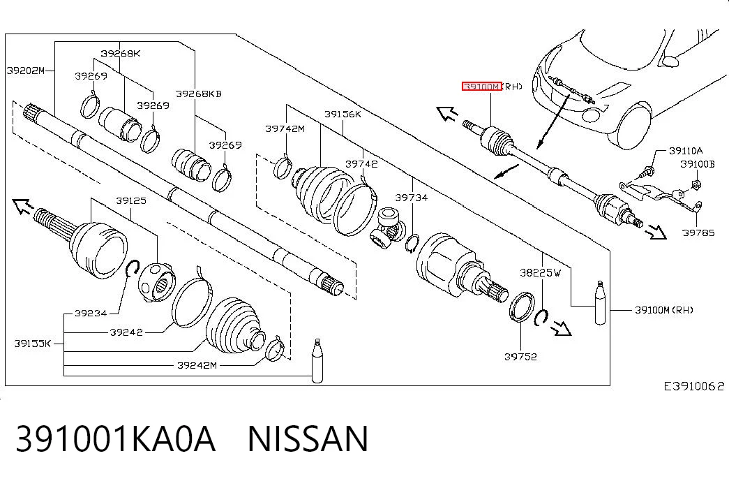 Półoś napędowa przednia prawa Nissan JUKE JPN hatchback (F15) (2010 - 2019) cena, od 131,72 USD