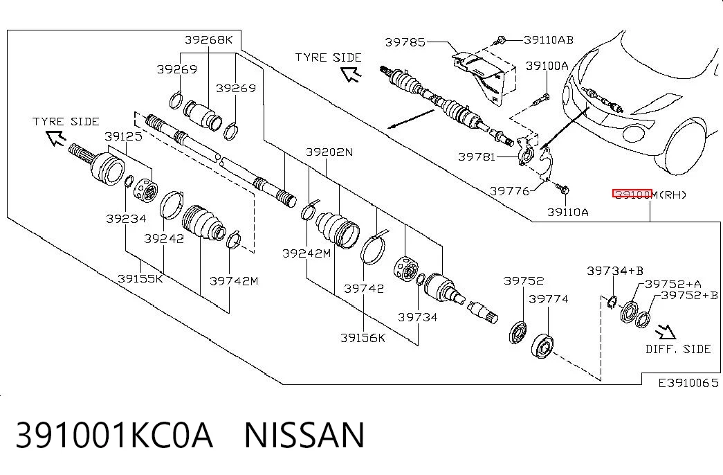 Półoś napędowa przednia prawa Nissan JUKE NMUK hatchback (F15E) (2010 - 2019) cena, od 148,17 USD