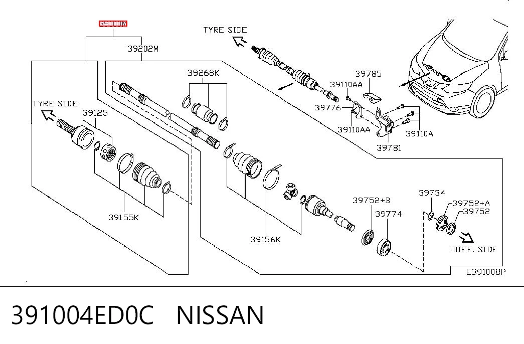 Do koszyka Półoś napędowa przednia prawa Nissan Qashqai II J11
