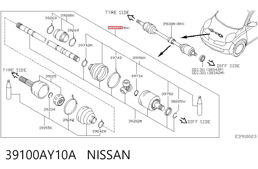 Do koszyka Półoś napędowa przednia prawa Nissan Note  E11