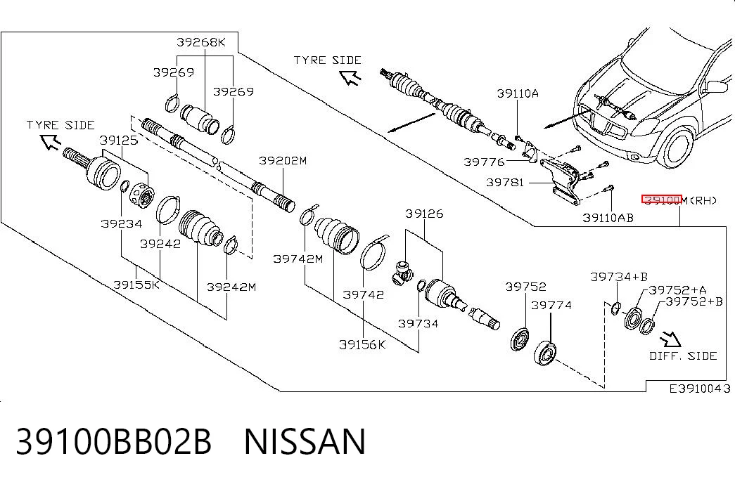 Półoś napędowa przednia prawa do Nissan Qashqai I J10