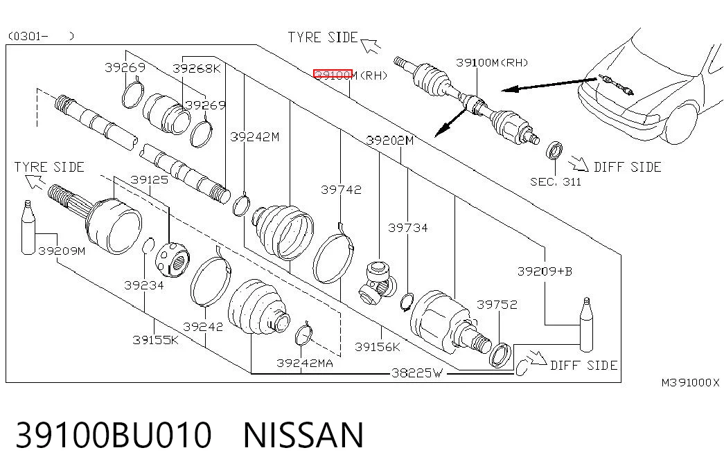 Półoś napędowa przednia prawa do Nissan Almera TINO V10