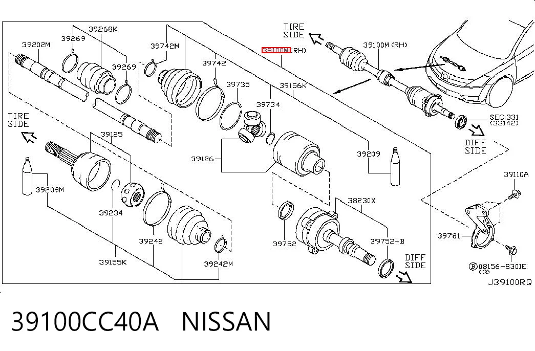 Półoś napędowa przednia prawa do Nissan Murano  Z50
