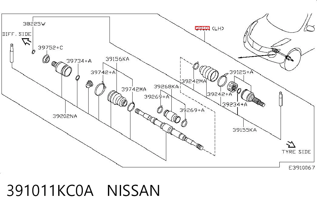  Półoś napędowa przednia lewa Nissan JUKE 