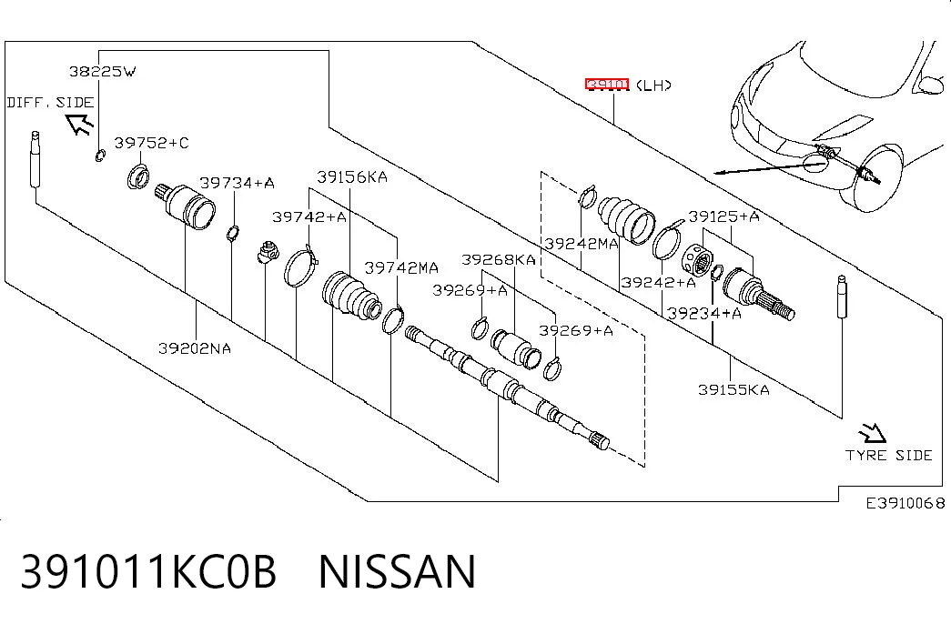 Półoś napędowa przednia lewa Nissan JUKE NMUK